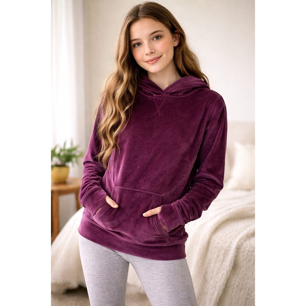 IVIVVA Lululemon Velour Hoodie Plum Purple Thumbholes Girls 12 Soft Cozy School
